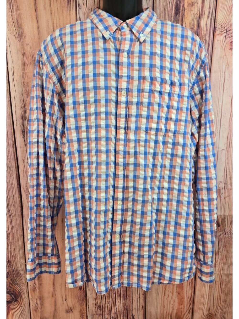 L.L. Bean Traditional Fit Orange Plaid Button-Down Shirt Medium